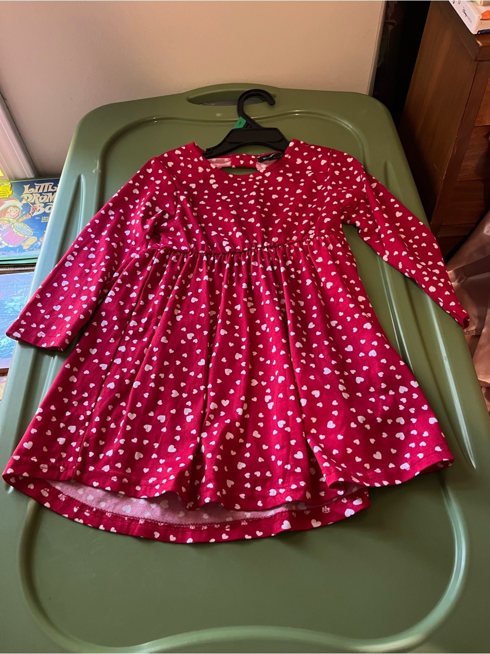 Girls' Pink Heart Print Long-Sleeve Casual Dress
